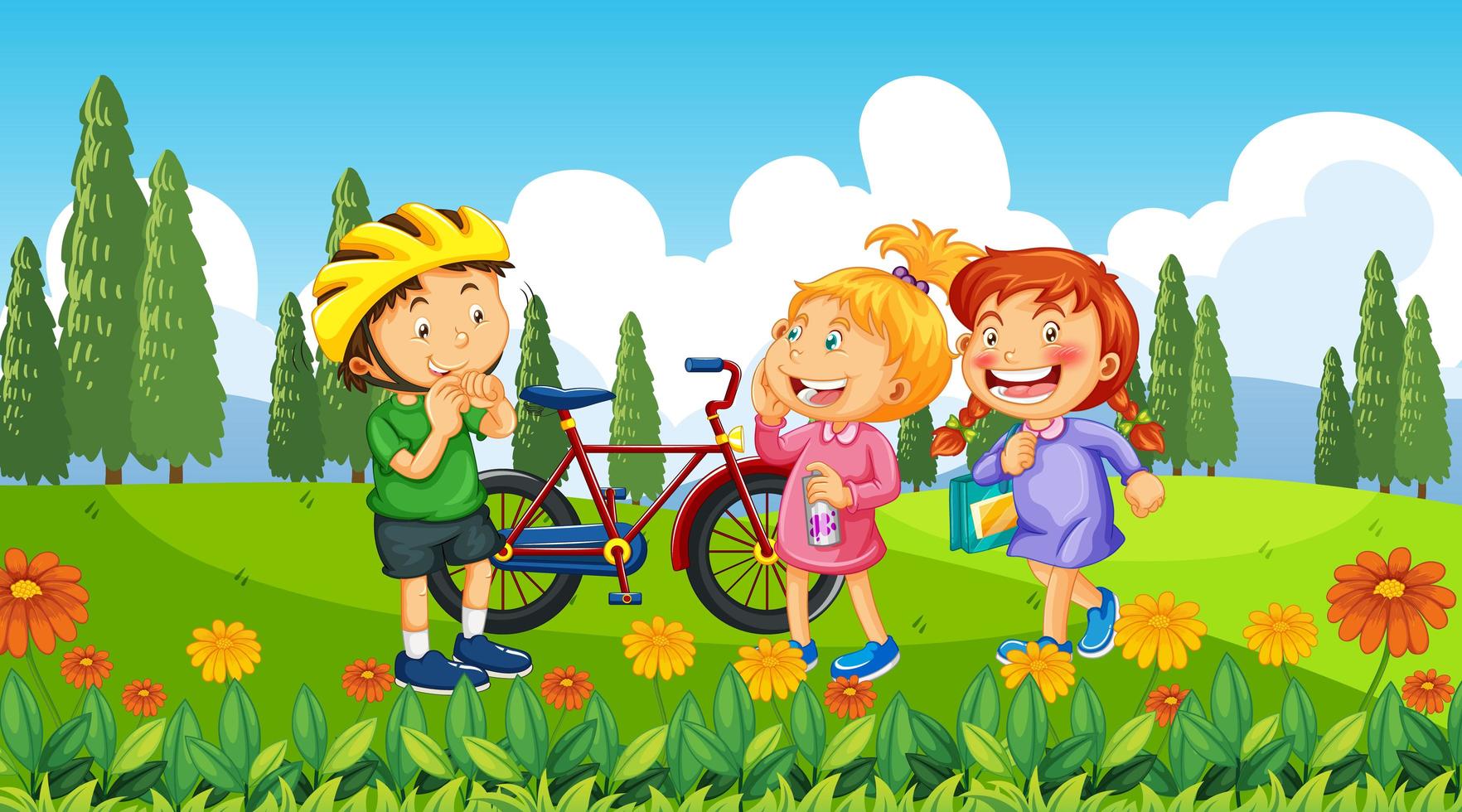 Children at outdoor nature background vector