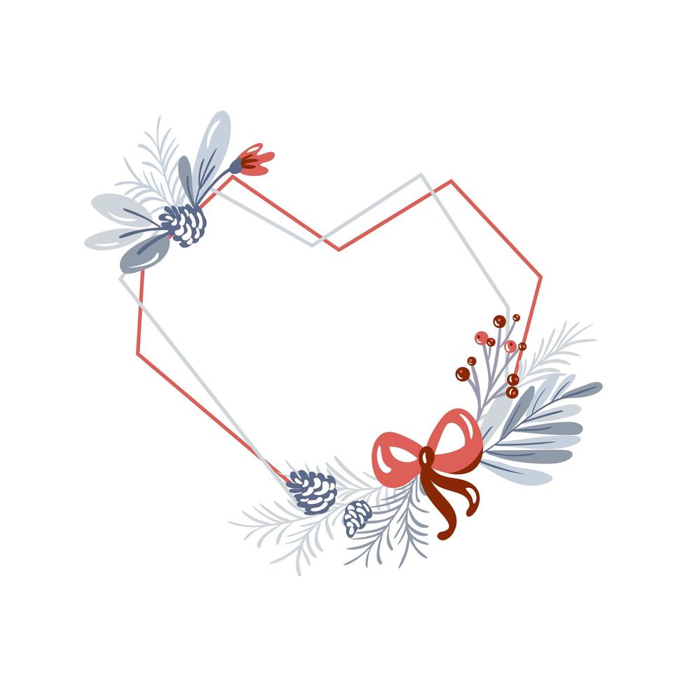 Geometric heart frame with Christmas greenery vector