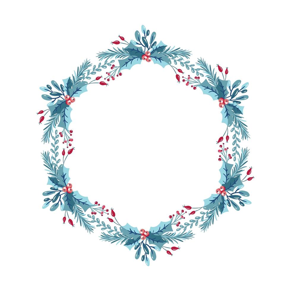 Christmas wreath with berries, holly and branches vector