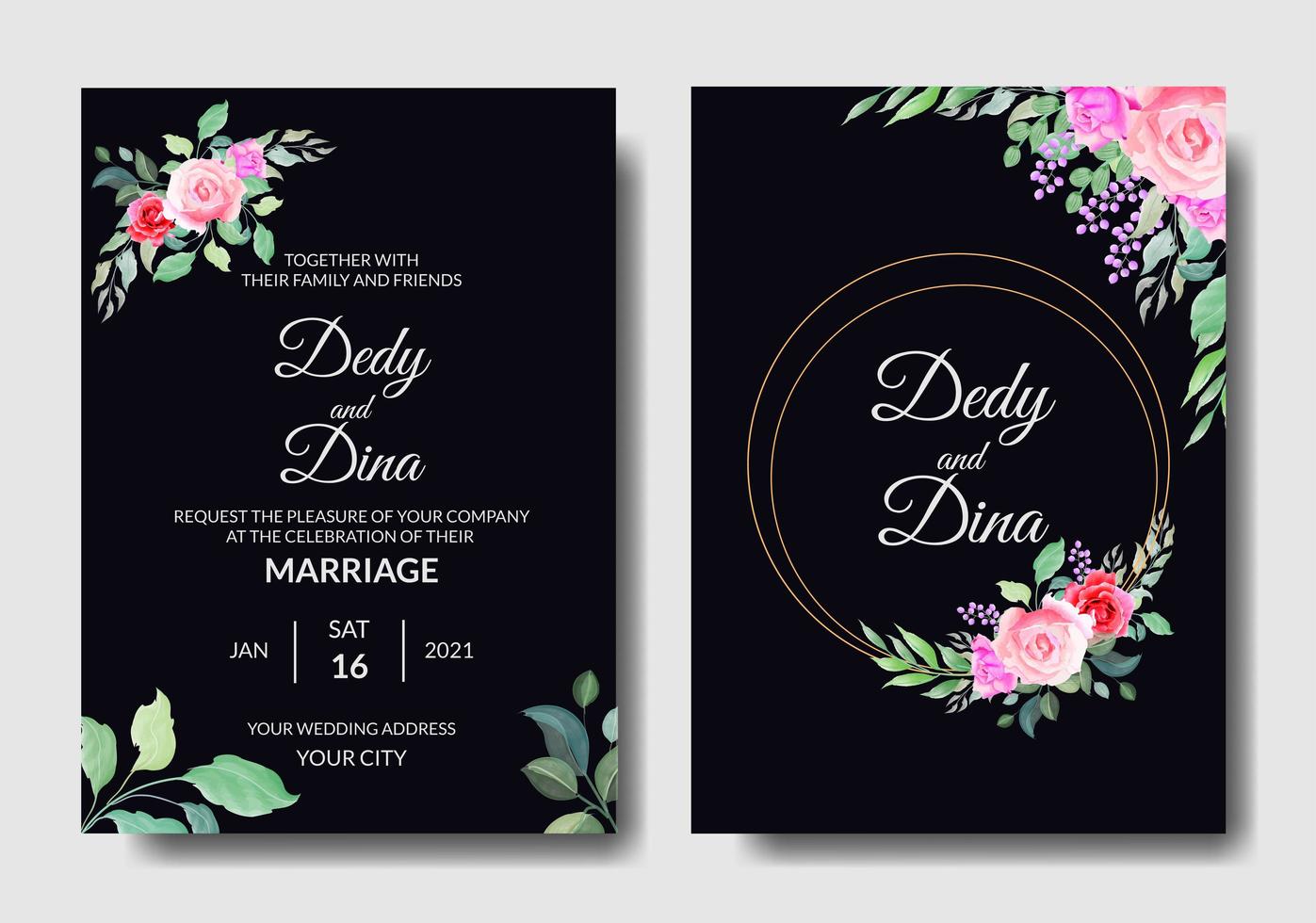 Watercolor wedding invitation vector