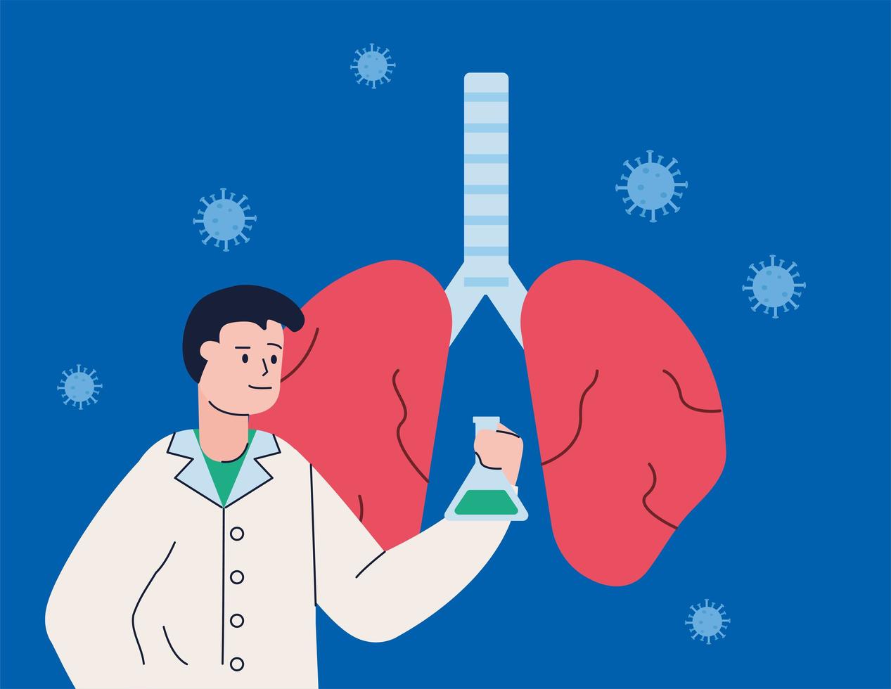 Male scientist with test tube and lungs vector