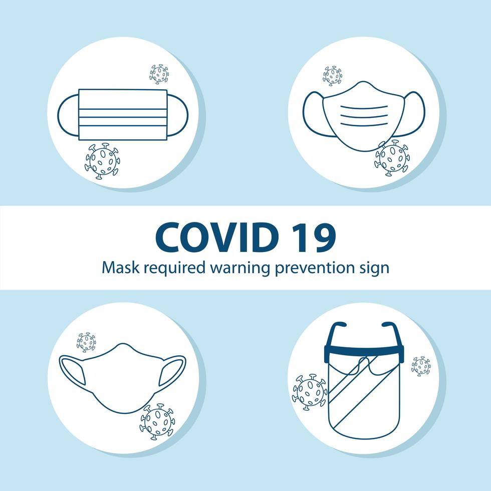 Face mask set for coronavirus protection vector