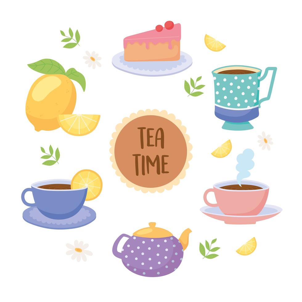 Tea time teacups and food vector