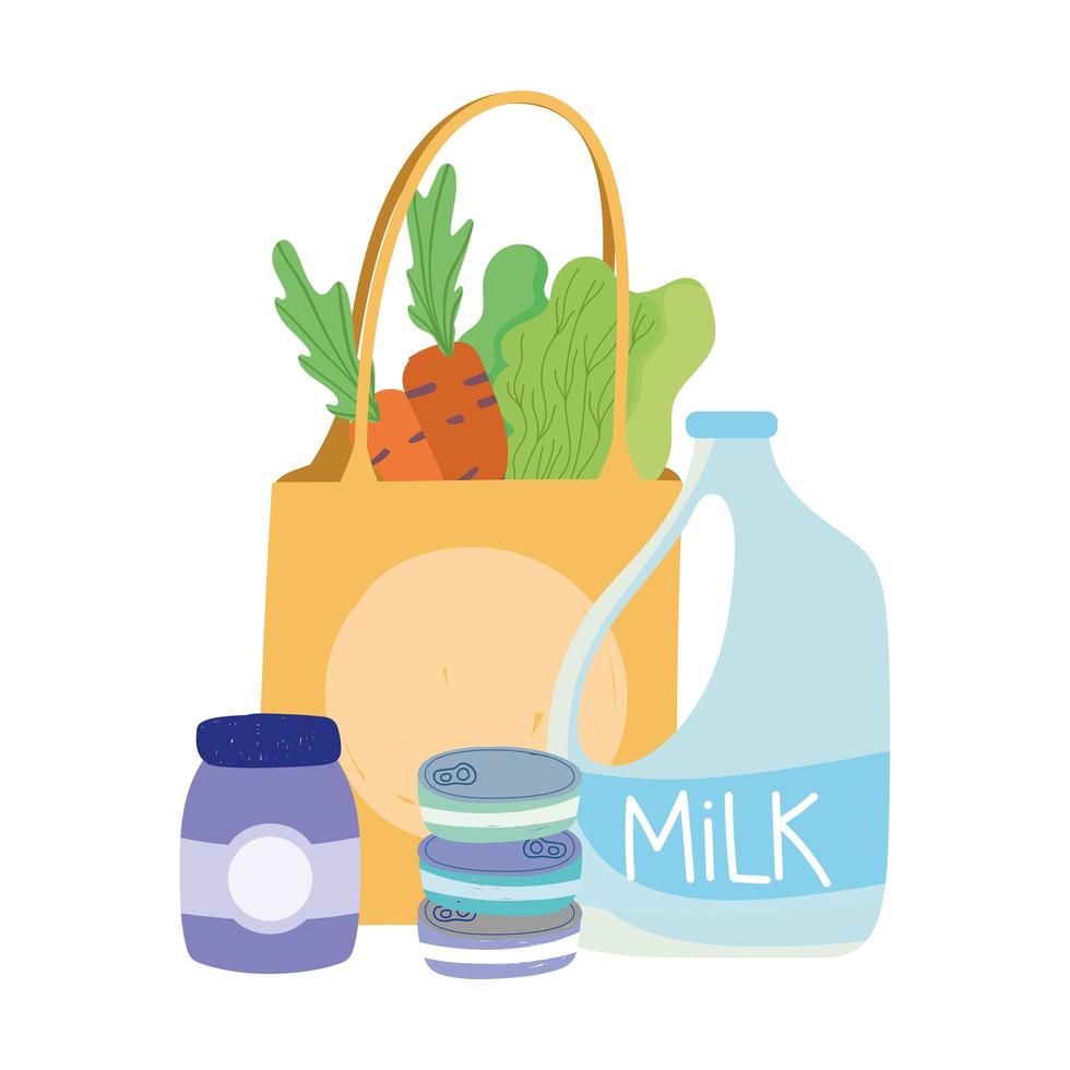 Cartoon style grocery bag with food and milk vector