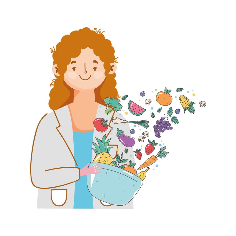 Dietitian with fresh fruits and vegetables vector
