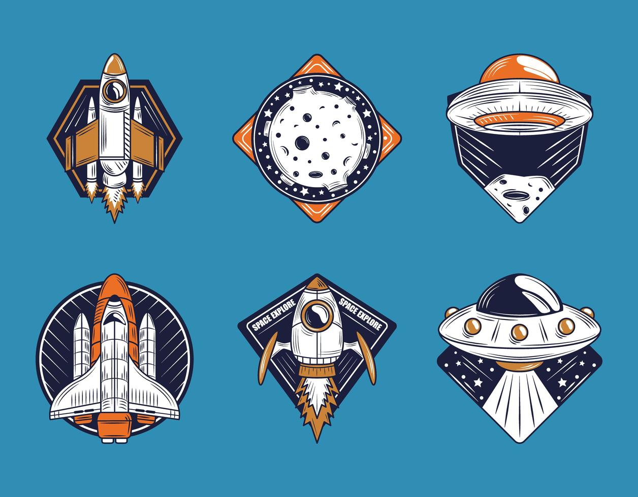 conjunto de insignias retro de aire y espacio vector