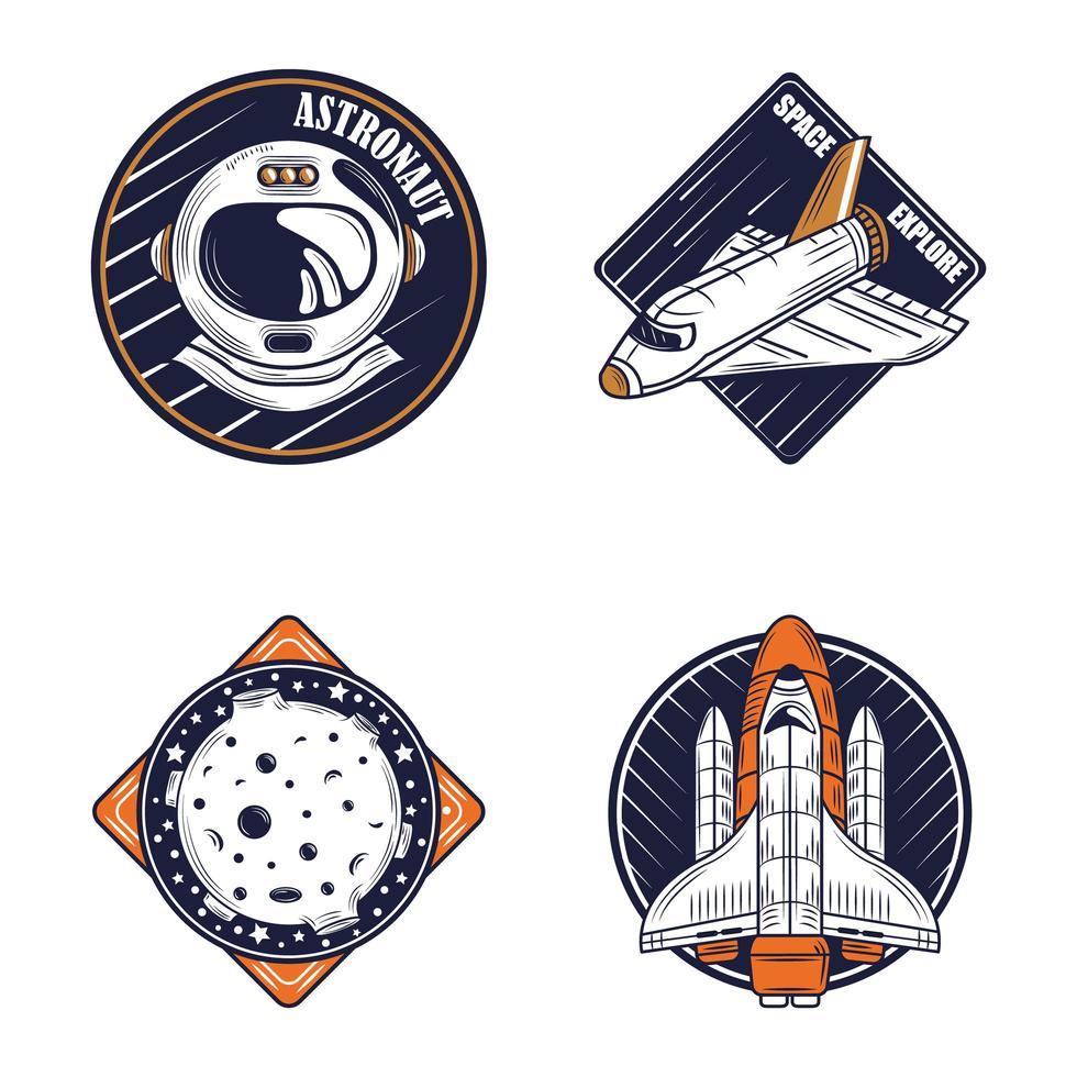 conjunto de insignias retro de aire y espacio vector