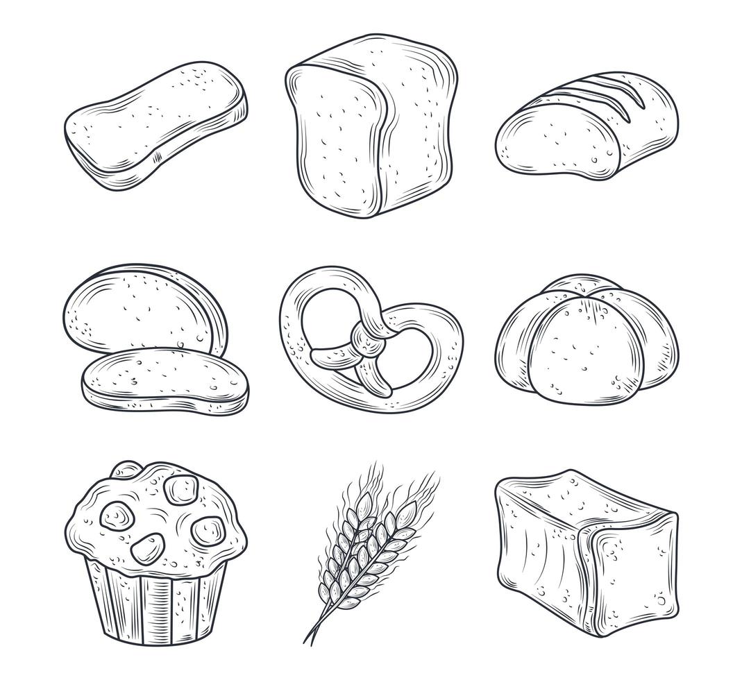 Baked goods icon set vector