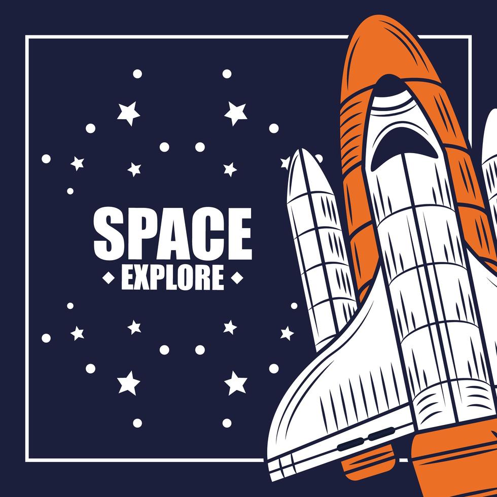 explorar la composición retro espacial con naves espaciales vector