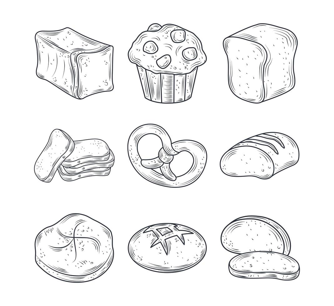 Baked goods icon set vector