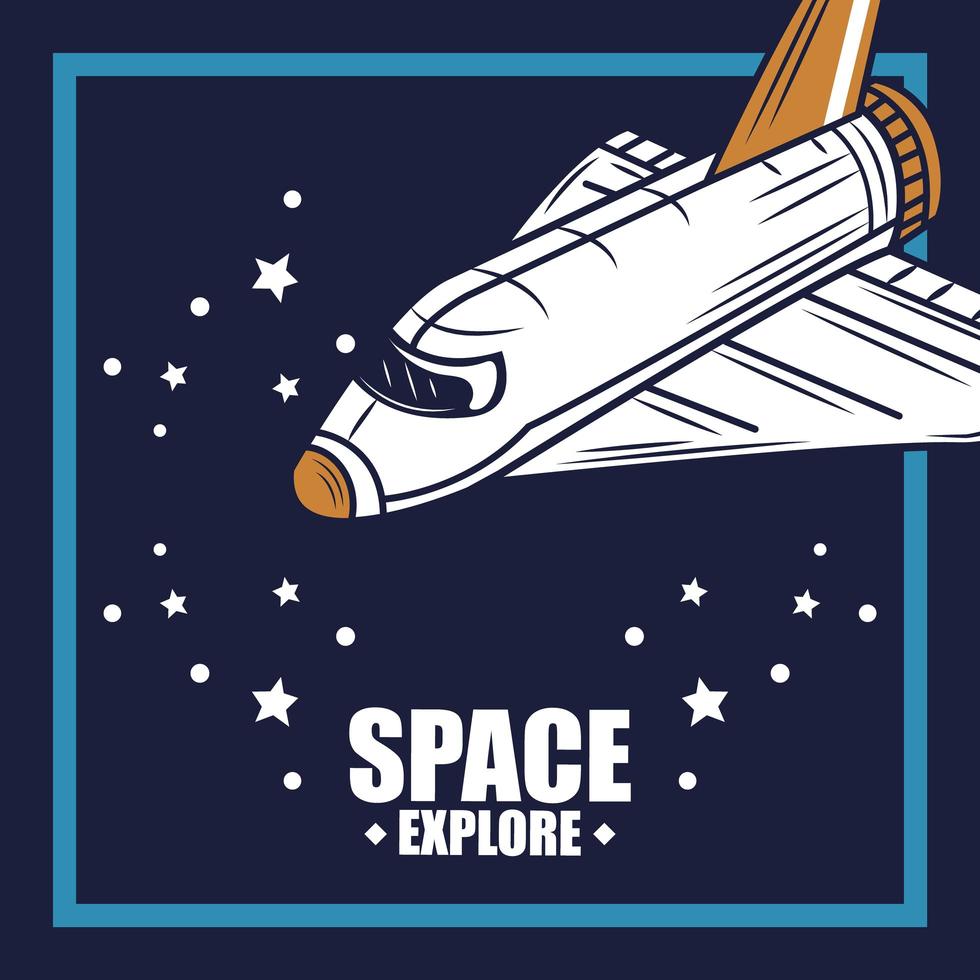 Explore space retro composition with spacecraft vector