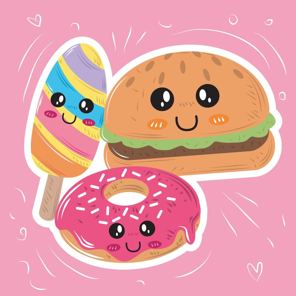 personajes de comida rápida kawaii vector