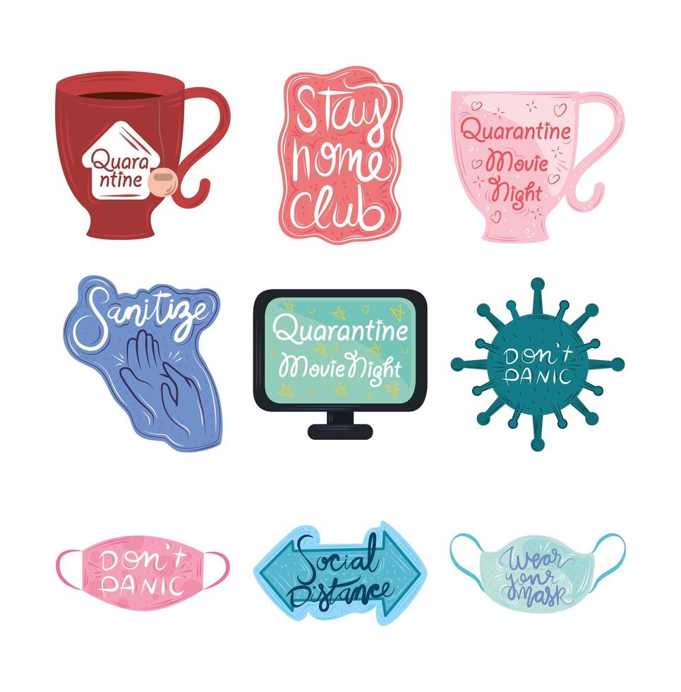 New normal coronavirus message icon set vector