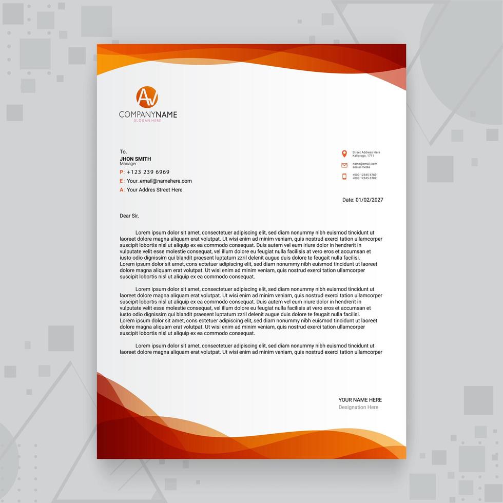 Red Orange Gradient Creative Business Letterhead Template vector