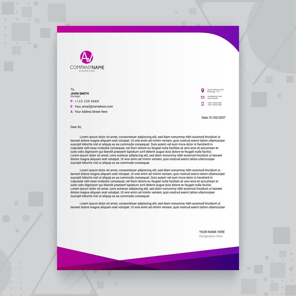 Purple Gradient Creative Business Letterhead Template vector