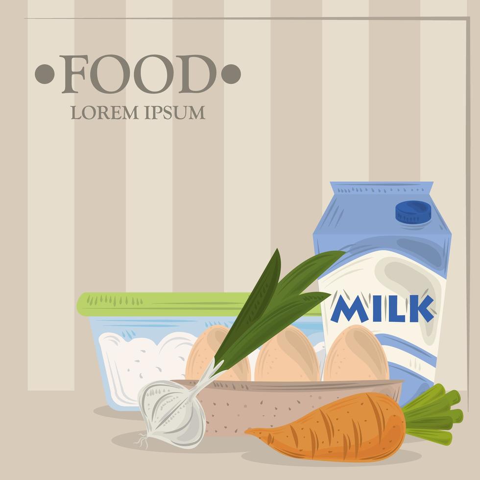 Food template banner with dairy products and veggies vector