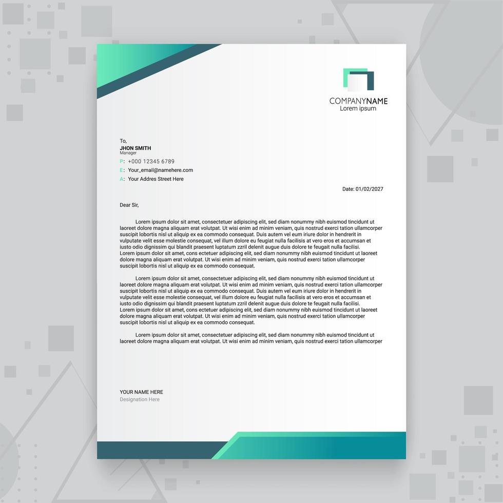 Green Gradient Creative Business Letterhead Template vector