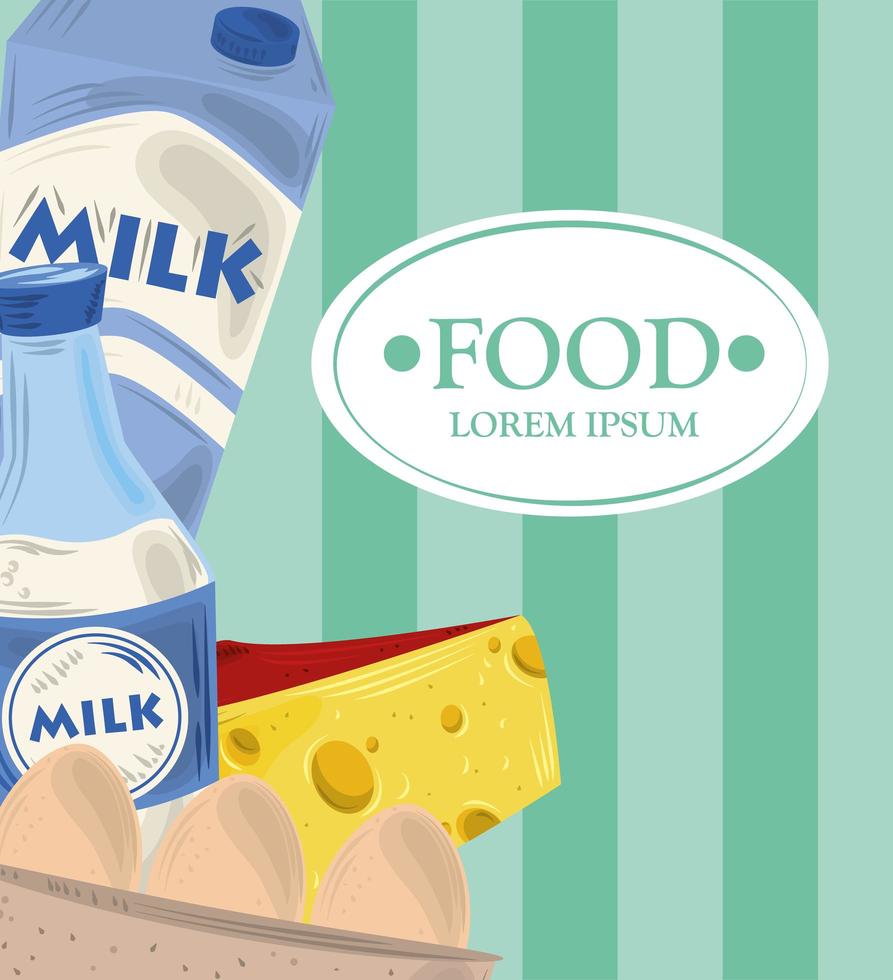 Banner de plantilla de comida con productos lácteos y huevos. vector