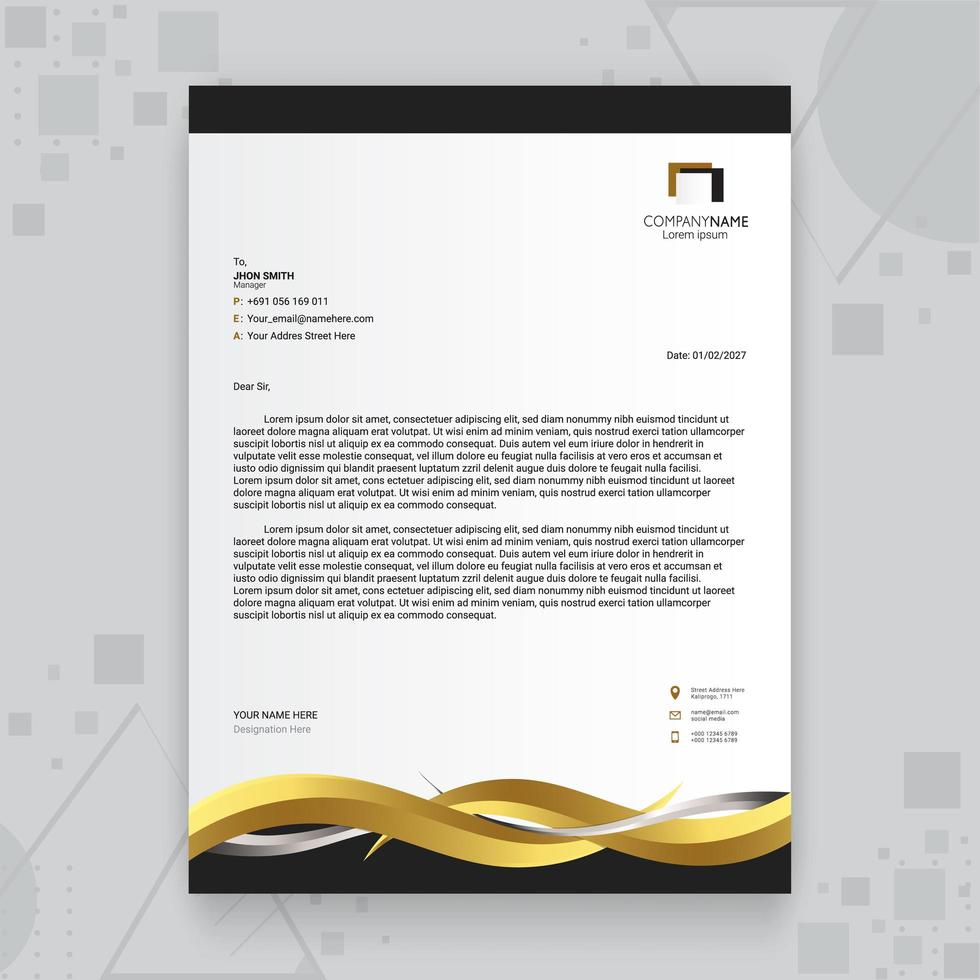 Luxury Golden Creative Business Letterhead Template vector