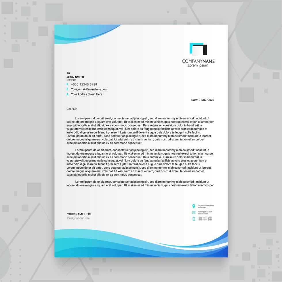 Blue Creative Business Letterhead Template vector