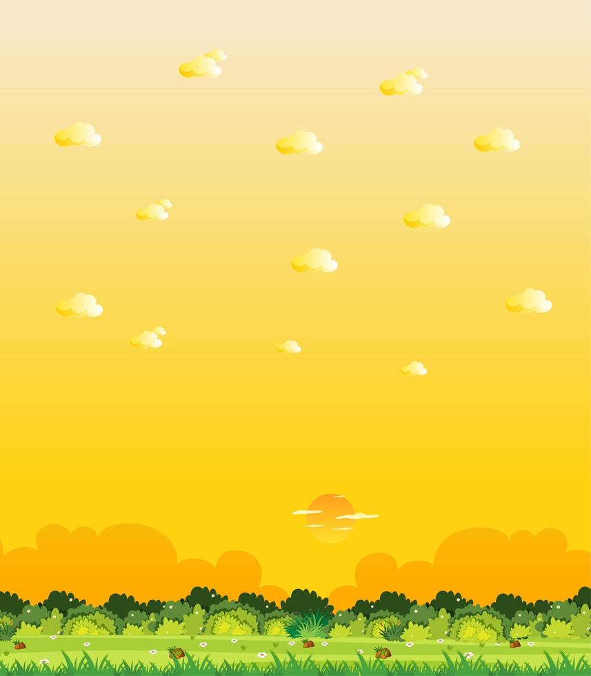 Vertical scene with forest view and yellow sunset vector