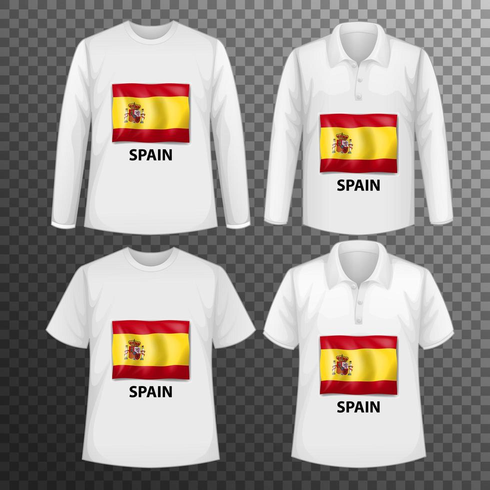 conjunto de diferentes camisetas masculinas con la bandera de españa vector