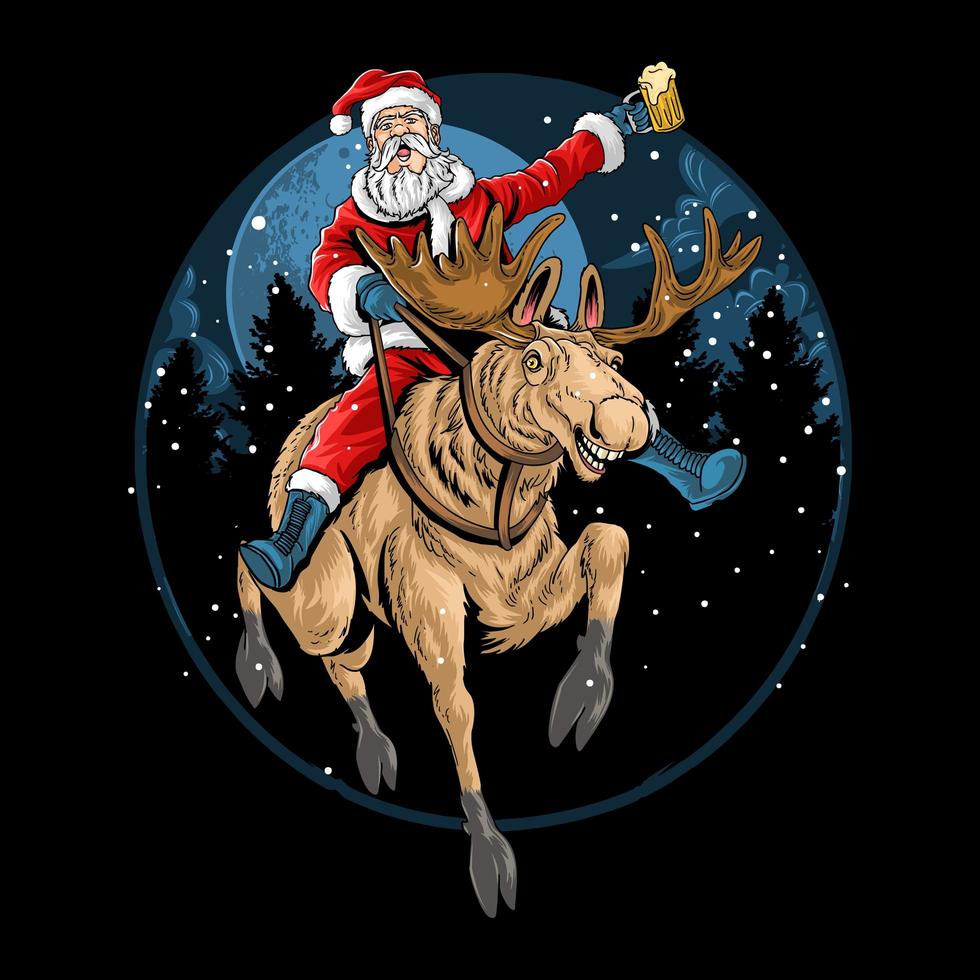 santa claus montando un reno de navidad vector