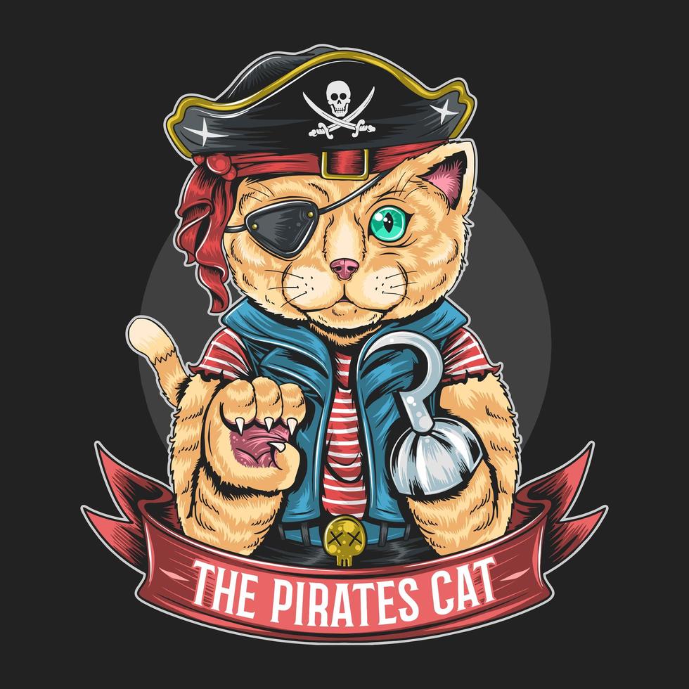 Pirate cat with hook vector