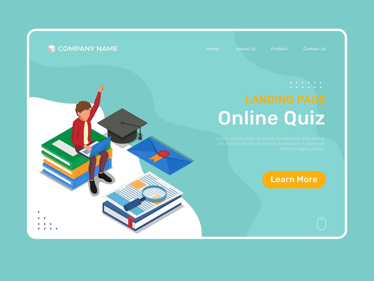 Online education template with online quiz landing page vector