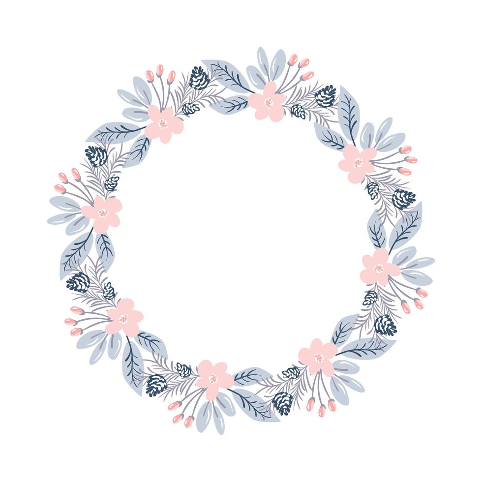Christmas wreath and red berries and pine cones vector