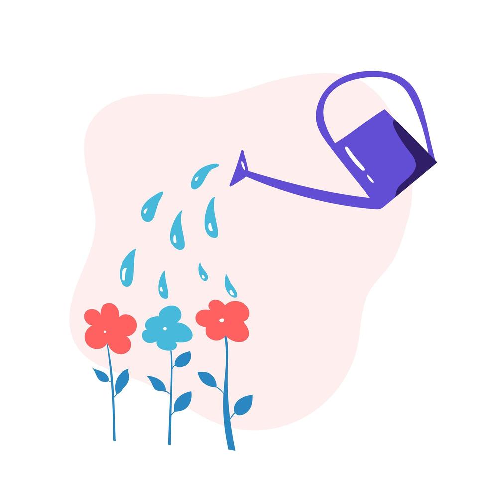 Watering can watering flowers vector