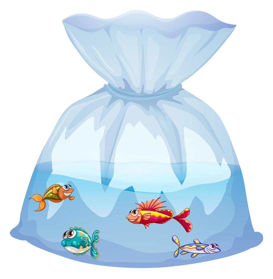 Cute dibujos animados de peces en bolsa de plástico aislados vector