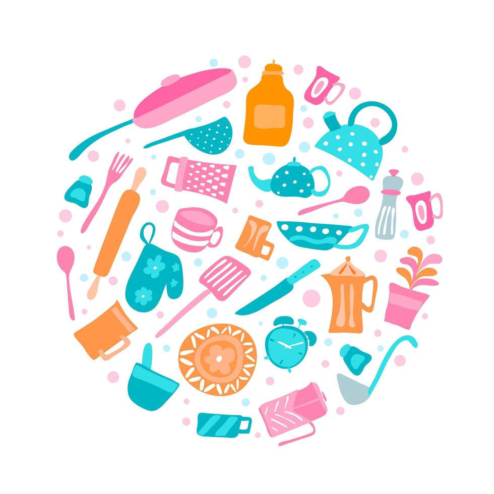 Set of kitchen utensils and collection of cookware icons vector