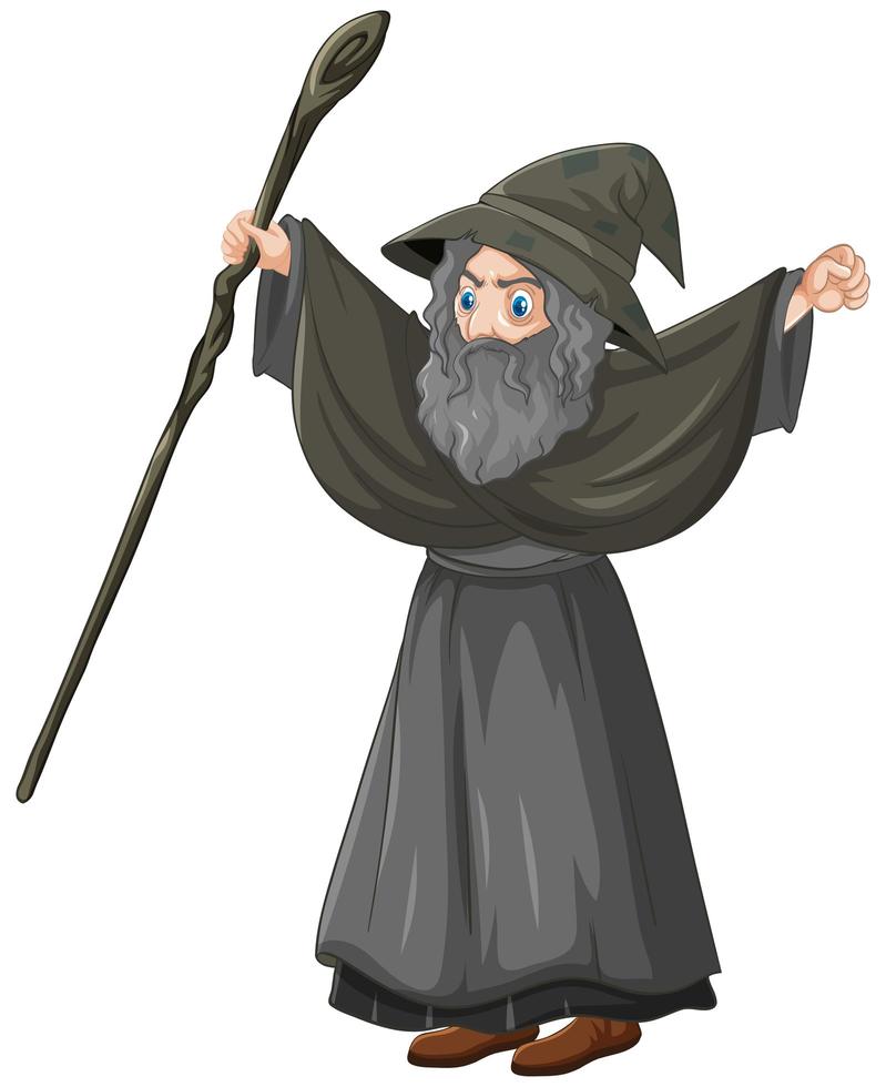 Old wizard holding staff vector