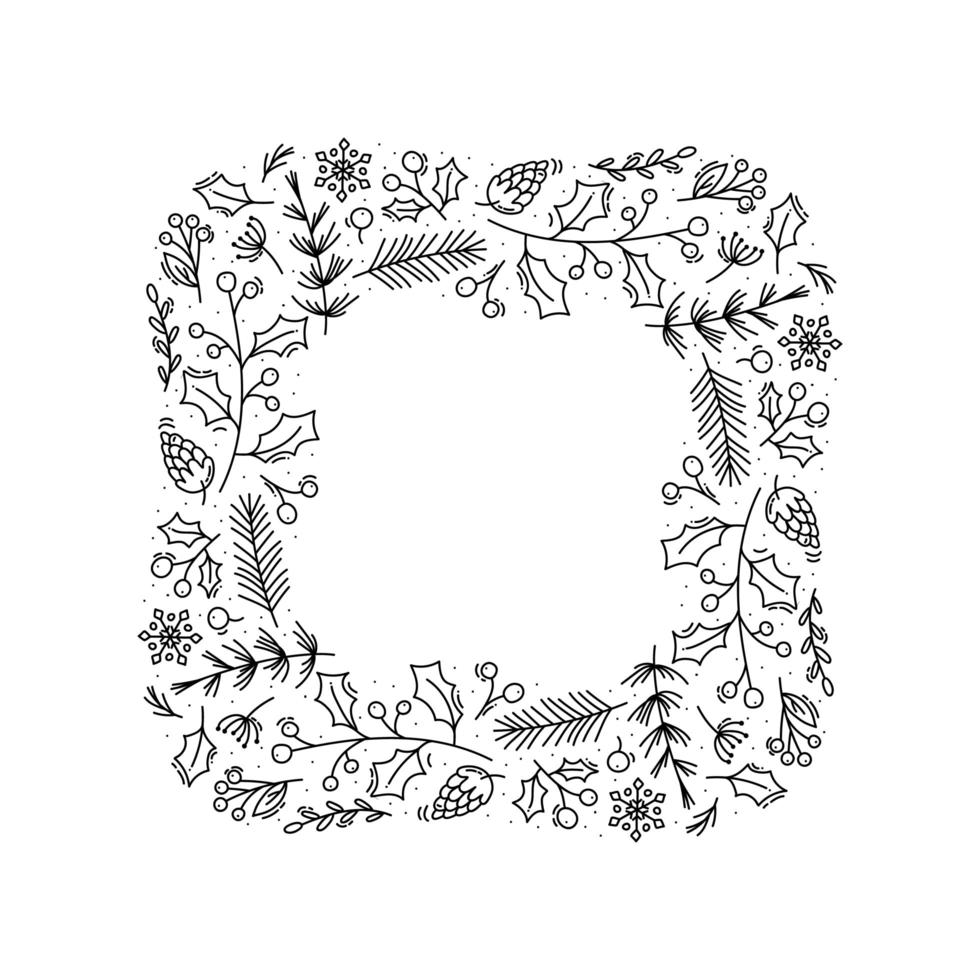 Christmas monoline square wreath vector