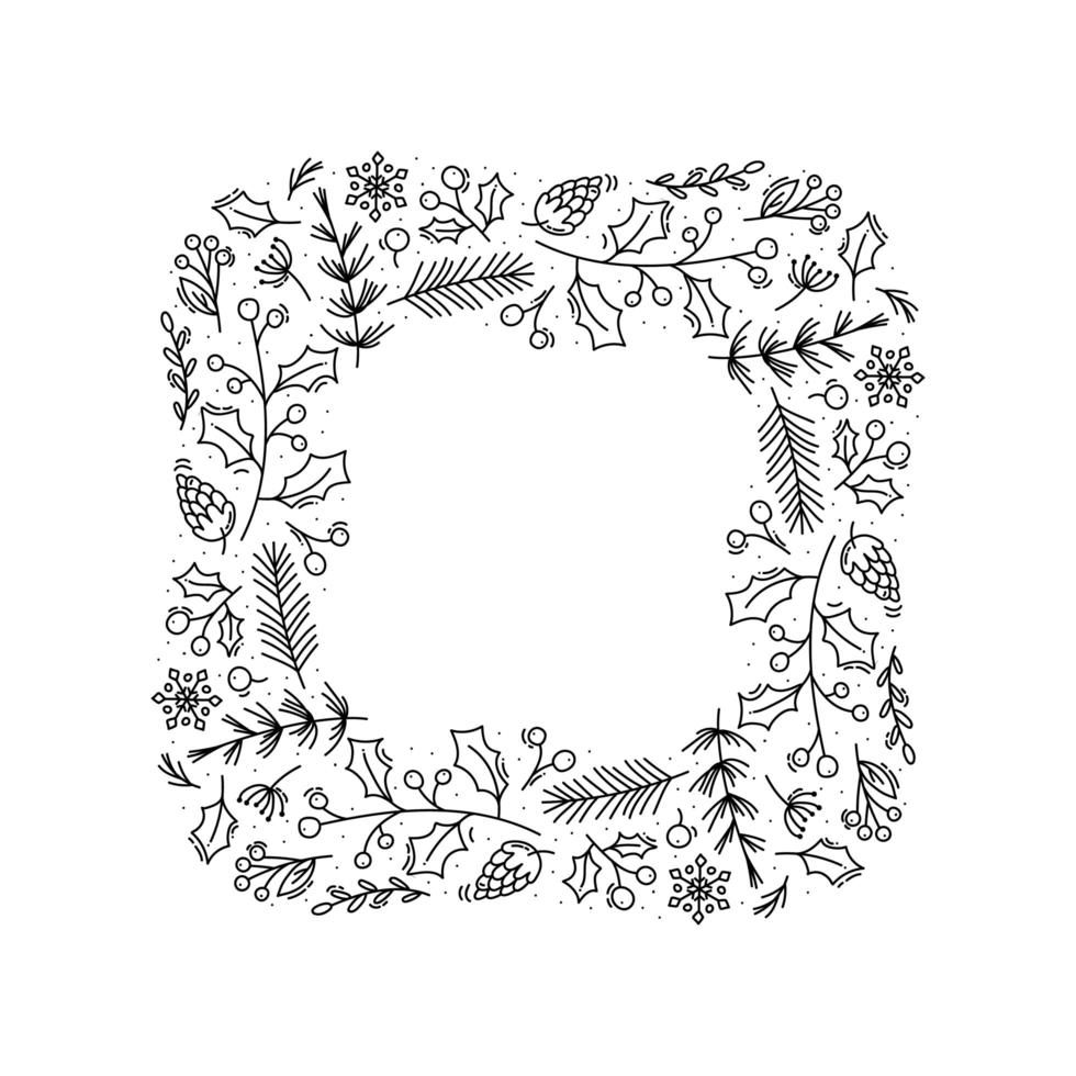 Christmas monoline square wreath vector