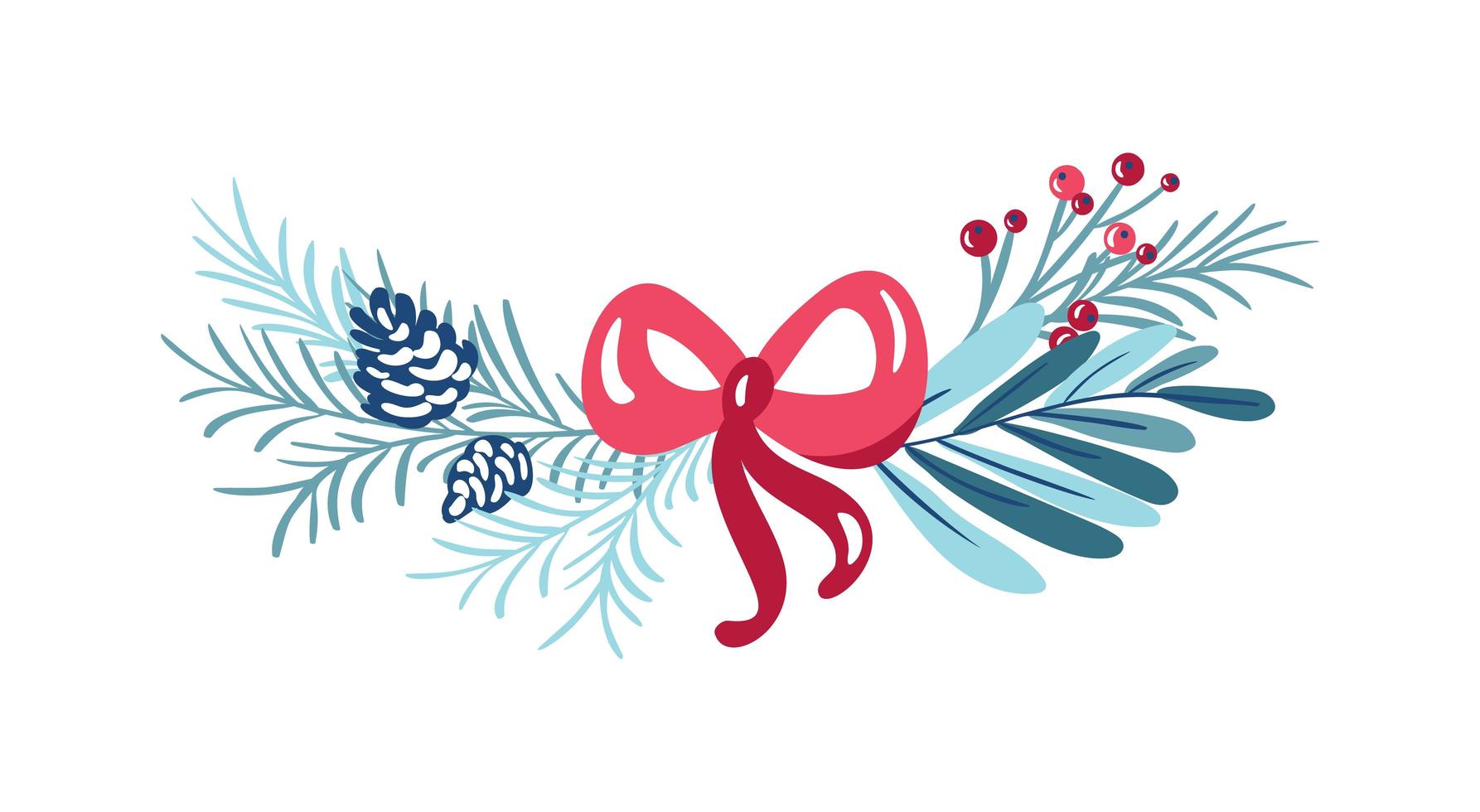 Christmas floral bouquet with berries and bow vector