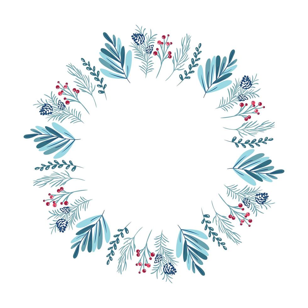 Christmas wreath with berries, pine cone and branches vector