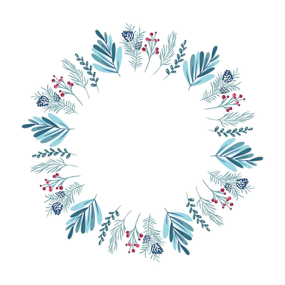 Christmas wreath with berries, pine cone and branches vector