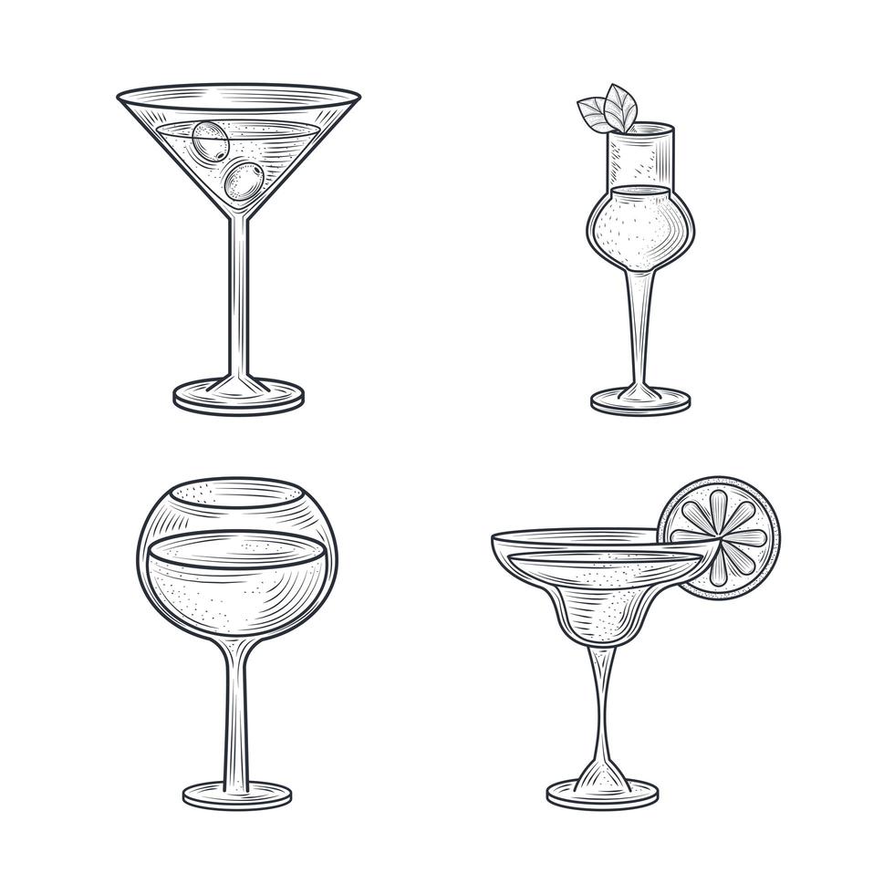 Cocktail drinks line-art composition vector