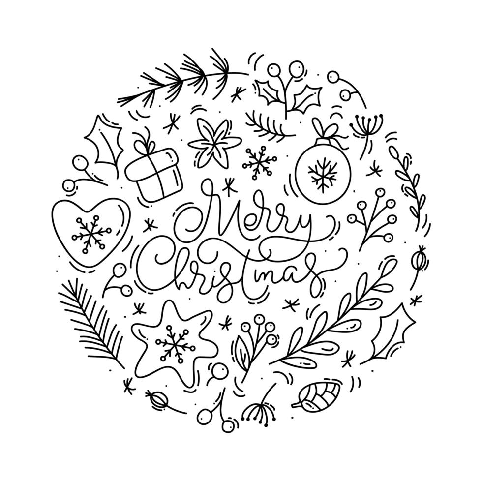 Merry Christmas calligraphic lettering with winter elements vector