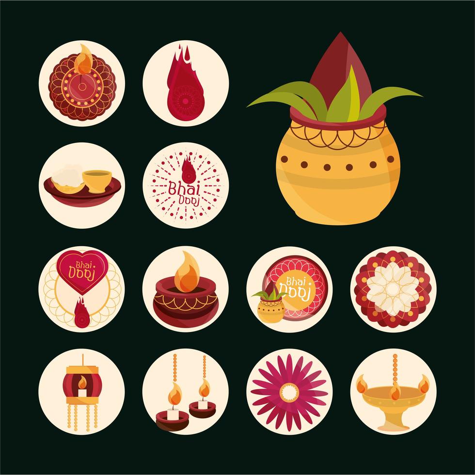 conjunto de iconos de celebración de bhai dooj vector