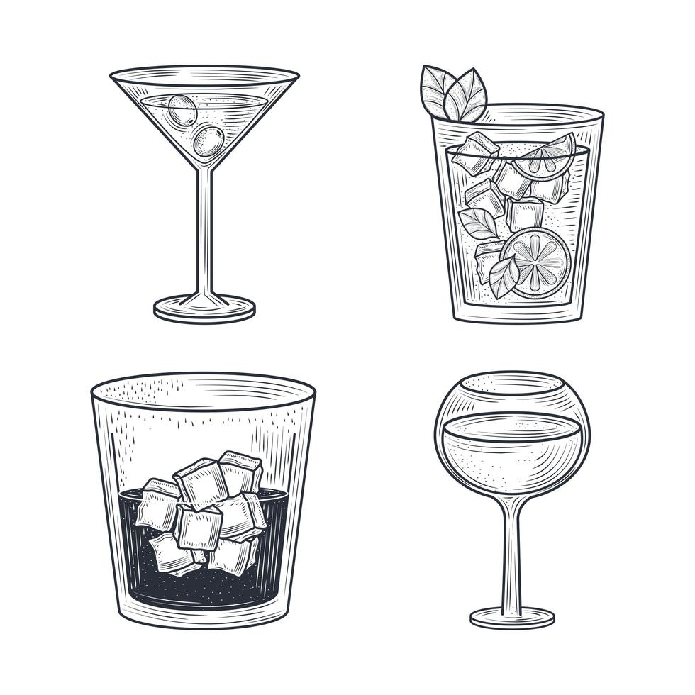 Cocktail drinks line-art composition vector