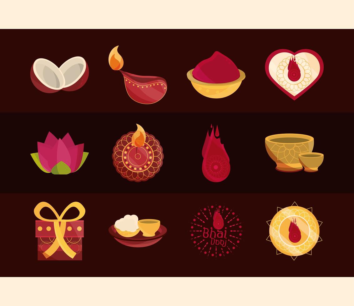 conjunto de iconos de celebración de bhai dooj vector