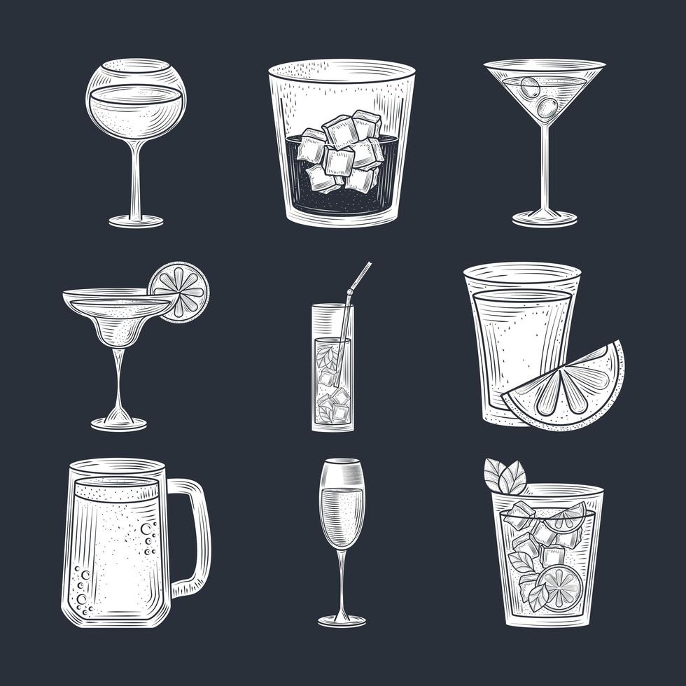Cocktail drinks line-art composition vector