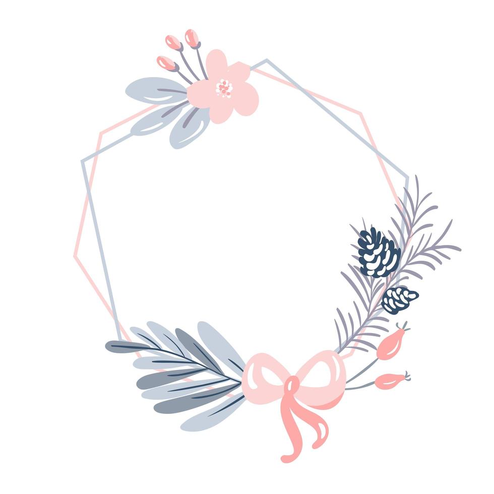 Geometric polygon frame with wreath bouquet vector