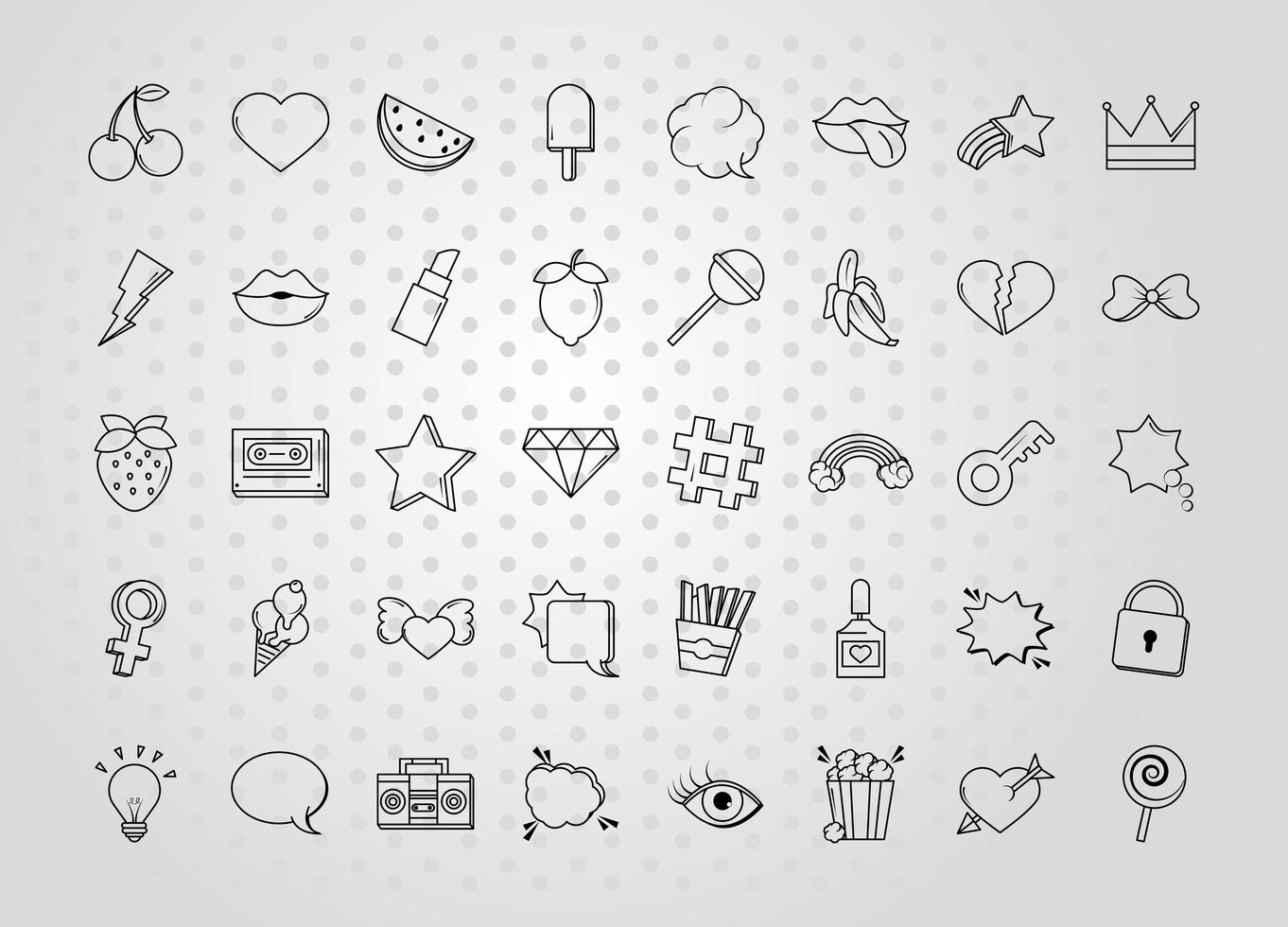 Various pop art icon set vector