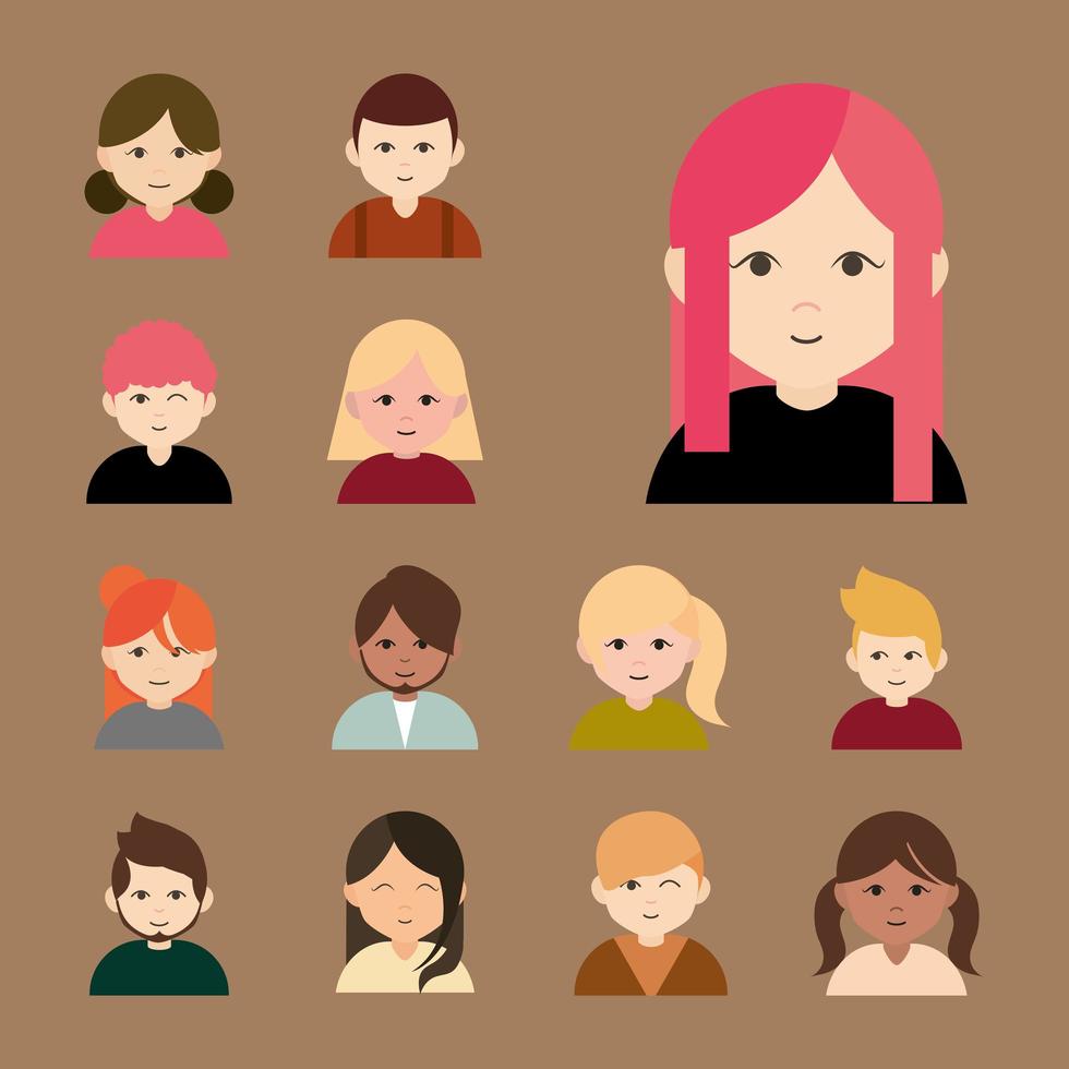 Diverse people, round avatar icon set vector
