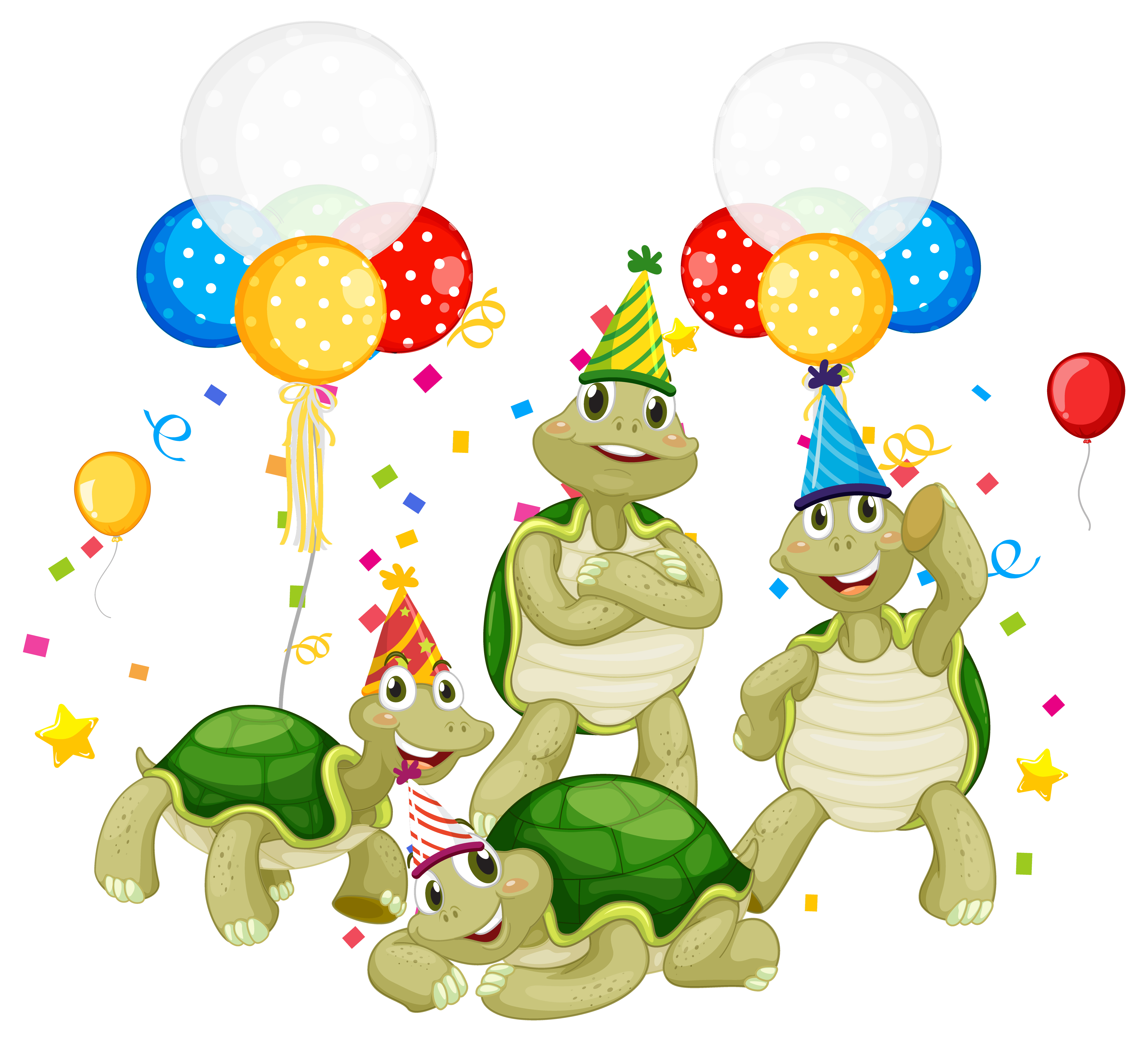 Turtle Group In Party Theme Cartoon Character 1429722 Vector Art At Vecteezy