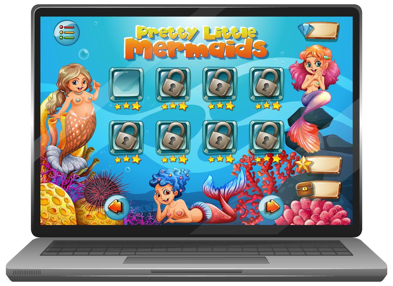 Mermaid game on laptop screen vector